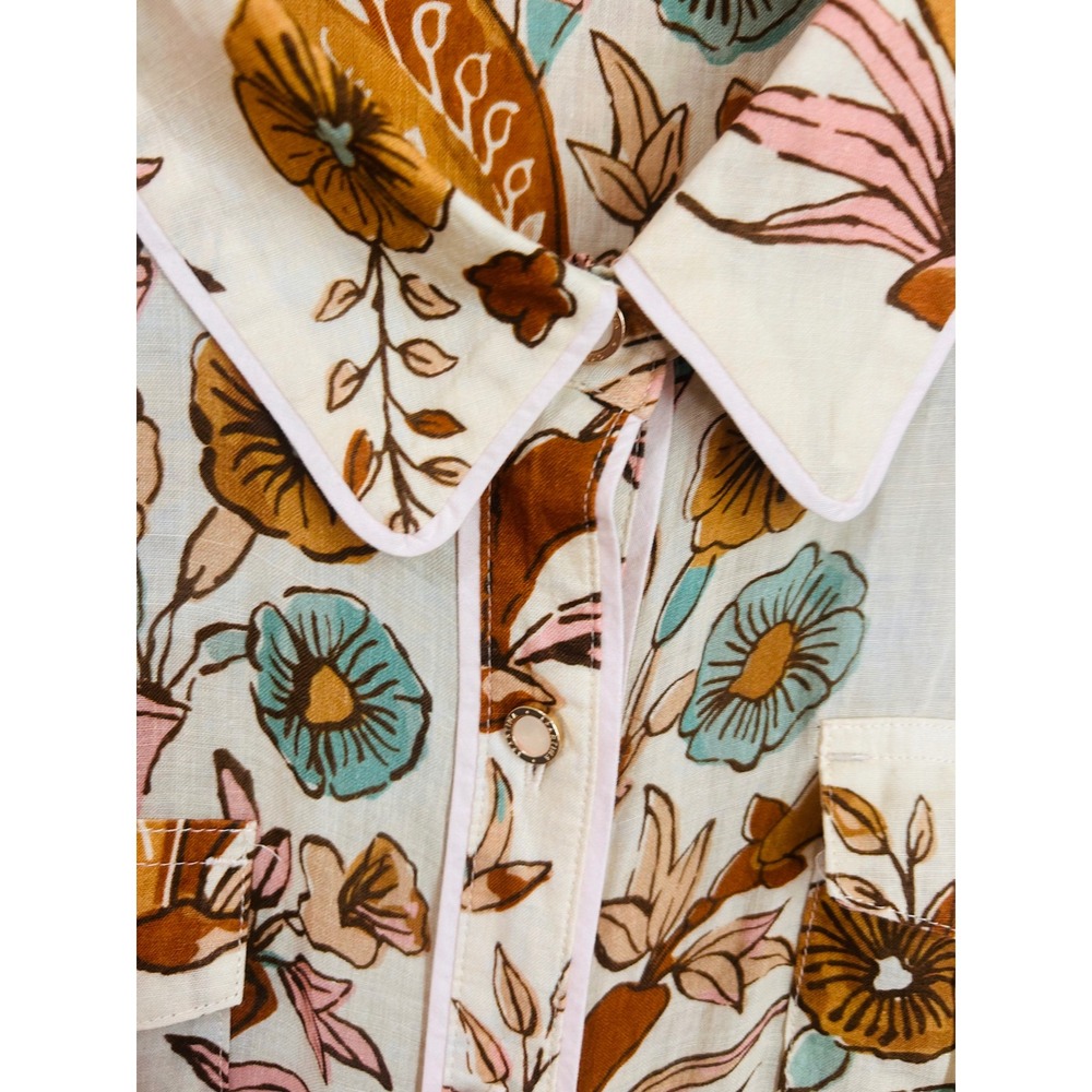 Spartina 449 Claudette Woven Blouse Size L Mercer House Woodblock Floral Cream - Picture 5 of 9